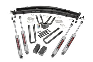 Dodge W100 Pickup Suspension Lift Kit - Rough Country - 4 Inch Lift Kit with Rear Blocks - '70-'74